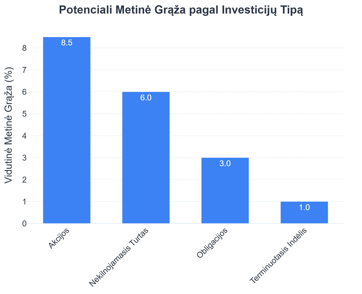 Potenciali Metinė Grąža pagal Investicijų Tipą