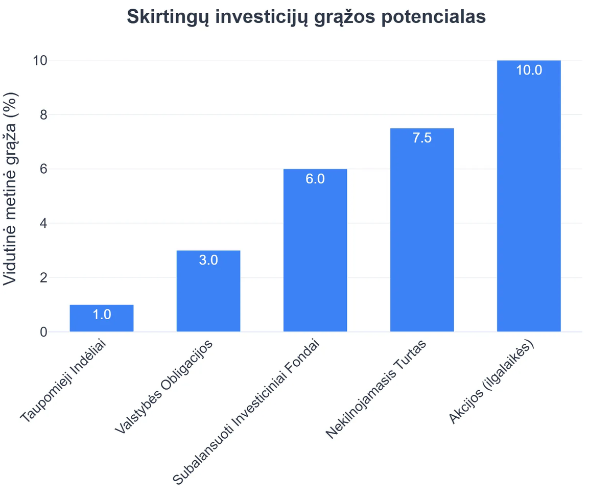 Skirtingų investicijų grąžos potencialas