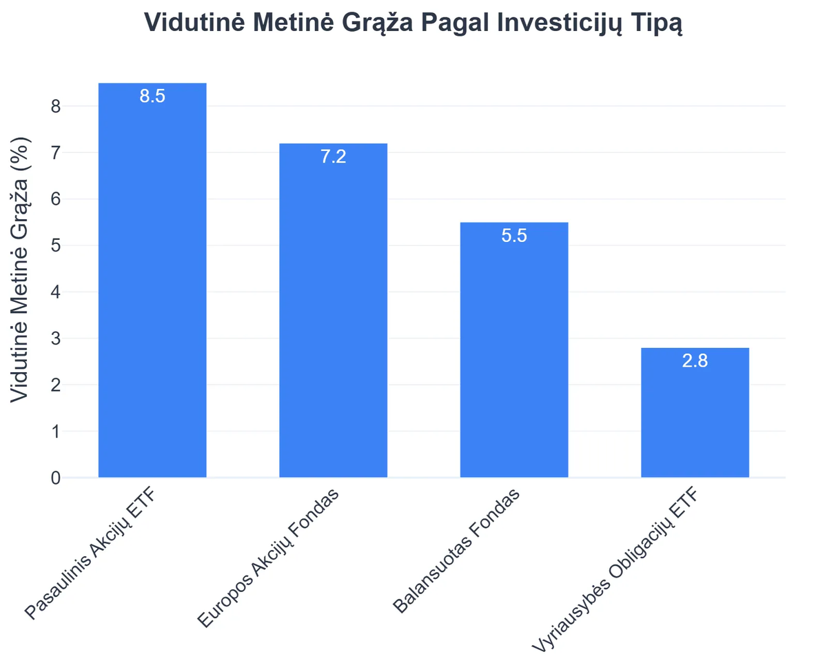 Vidutinė Metinė Grąža Pagal Investicijų Tipą