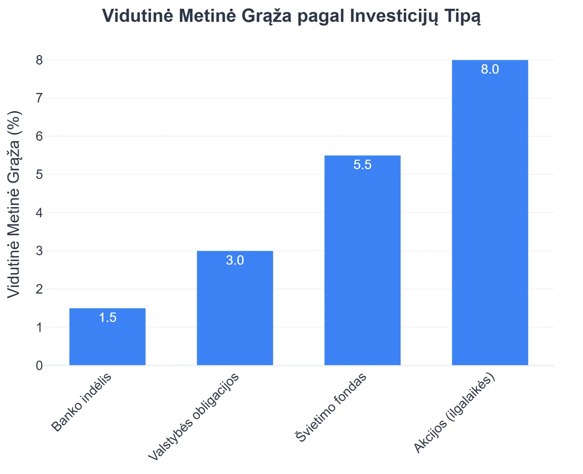Vidutinė Metinė Grąža pagal Investicijų Tipą