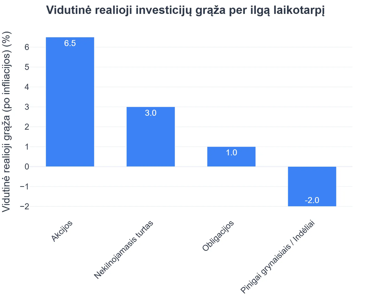 Vidutinė realioji investicijų grąža per ilgą laikotarpį