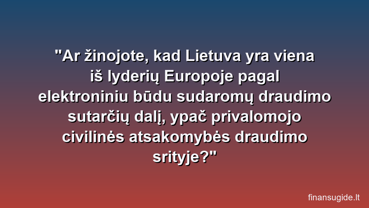 Ar žinojote, kad Lietuva yra viena iš lyderių Europoje pagal elektroniniu būdu sudaromų draudimo sutarčių dalį, ypač privalomojo civilinės atsakomybės draudimo srityje?