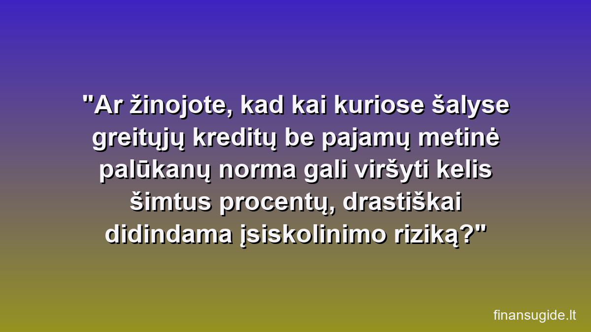 Ar žinojote, kad kai kuriose šalyse greitųjų kreditų be pajamų metinė palūkanų norma gali viršyti kelis šimtus procentų, drastiškai didindama įsiskolinimo riziką?