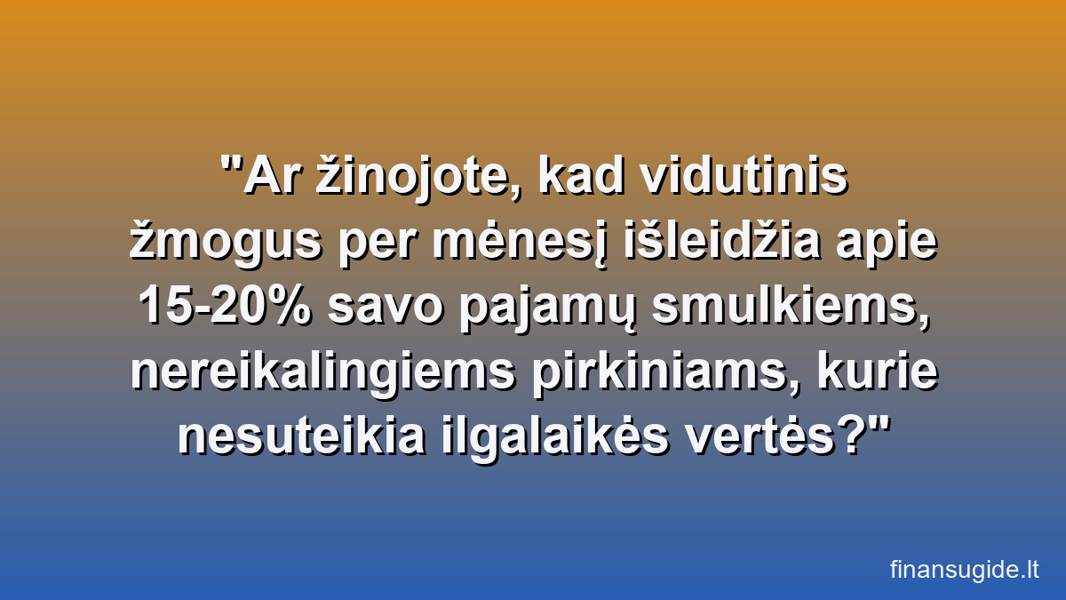 Ar žinojote, kad vidutinis žmogus per mėnesį išleidžia apie 15-20% savo pajamų smulkiems, nereikalingiems pirkiniams, kurie nesuteikia ilgalaikės vertės?