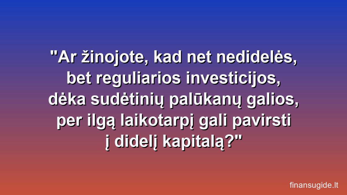 Ar žinojote, kad net nedidelės, bet reguliarios investicijos, dėka sudėtinių palūkanų galios, per ilgą laikotarpį gali pavirsti į didelį kapitalą?
