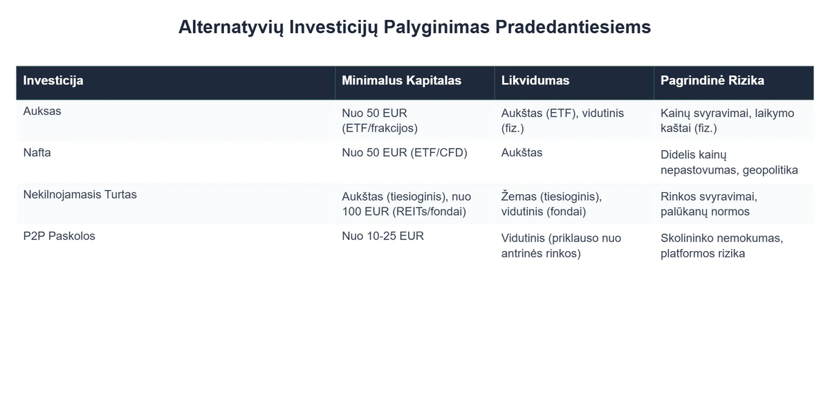 Alternatyvių Investicijų Palyginimas Pradedantiesiems