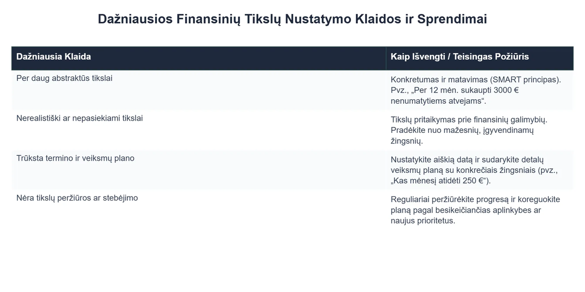 Dažniausios Finansinių Tikslų Nustatymo Klaidos ir Sprendimai