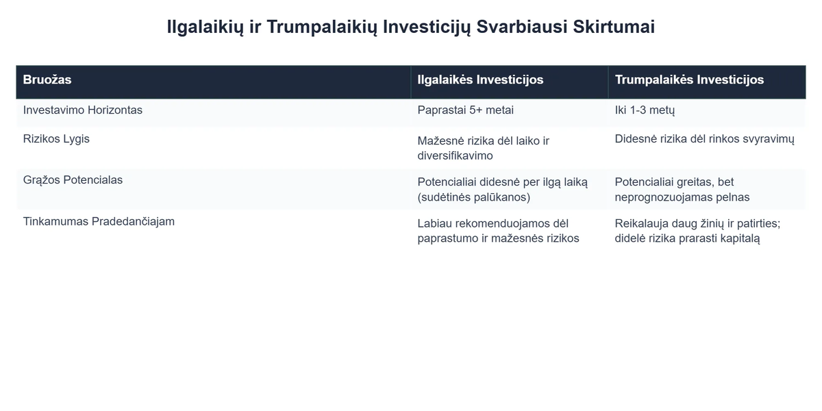 Ilgalaikių ir Trumpalaikių Investicijų Svarbiausi Skirtumai