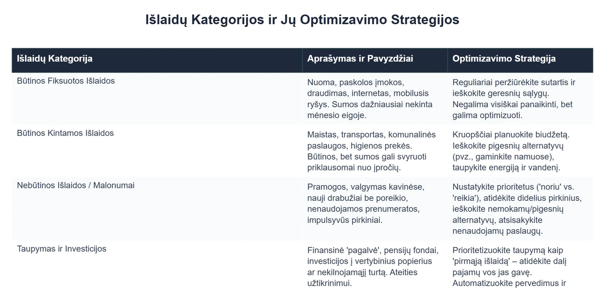 Išlaidų Kategorijos ir Jų Optimizavimo Strategijos