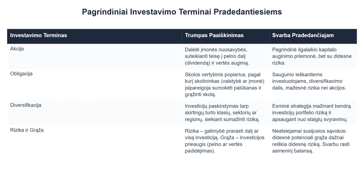 Pagrindiniai Investavimo Terminai Pradedantiesiems