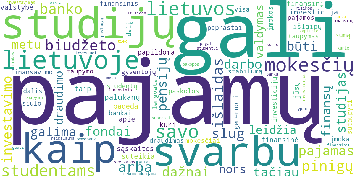 Word cloud for article: Studentų Finansai ir Studijų Finansavimas Lietuvoje: Gidas Jaunimui